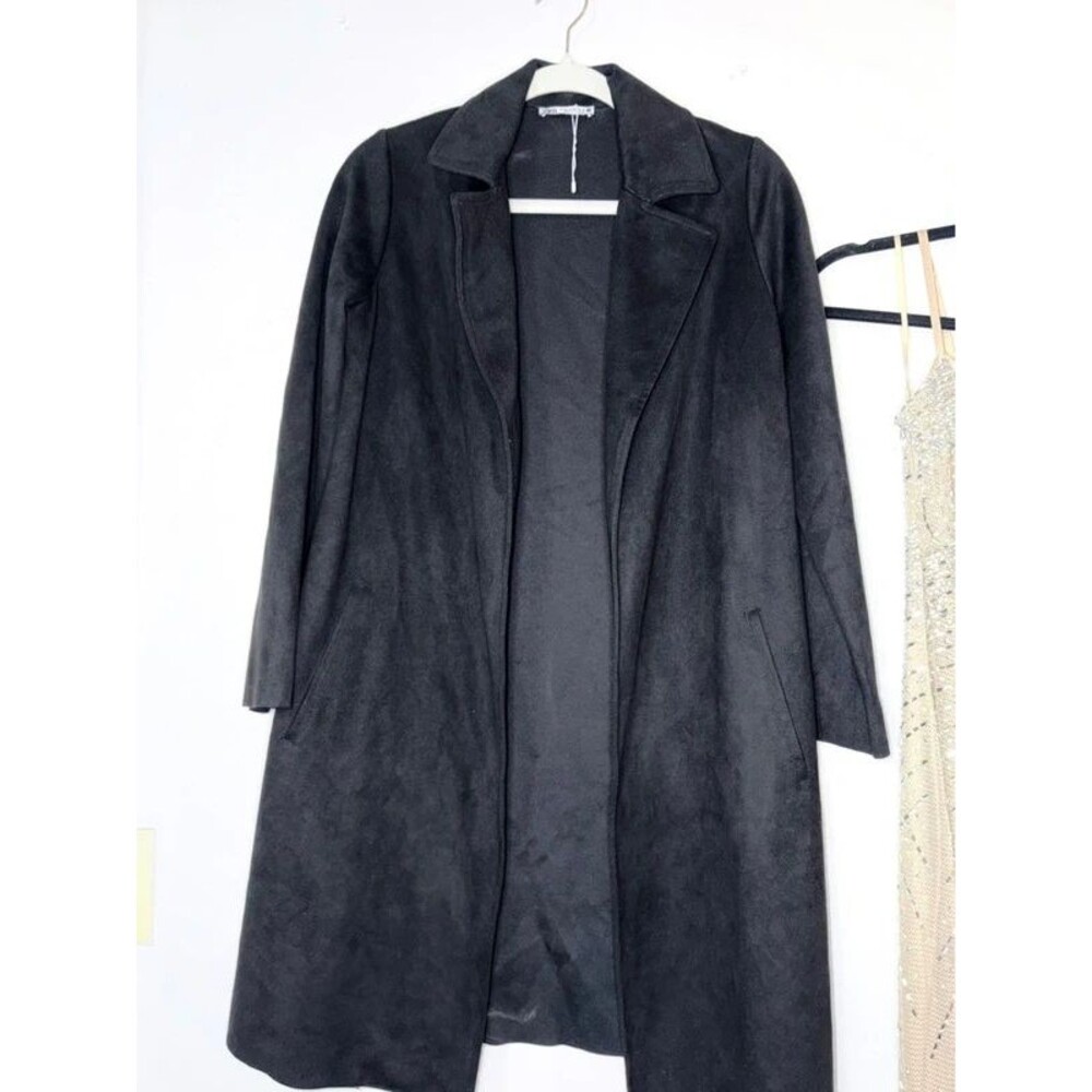 Zara Black Faux Suede Longline Duster Coat XS Minimalist Trench